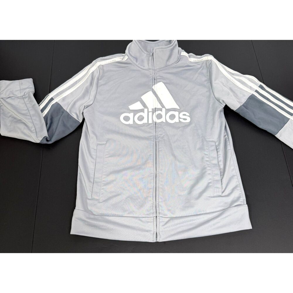 Adidas Youth Gray White 3 Stripe Full Zip Track Jacket Kids Athletic